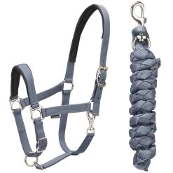Horse Riding Halter + Leadrope Set - Nubuck/Blue