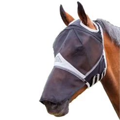 Fine Mesh Ear Holes Horse Fly Mask With Nose (Black)